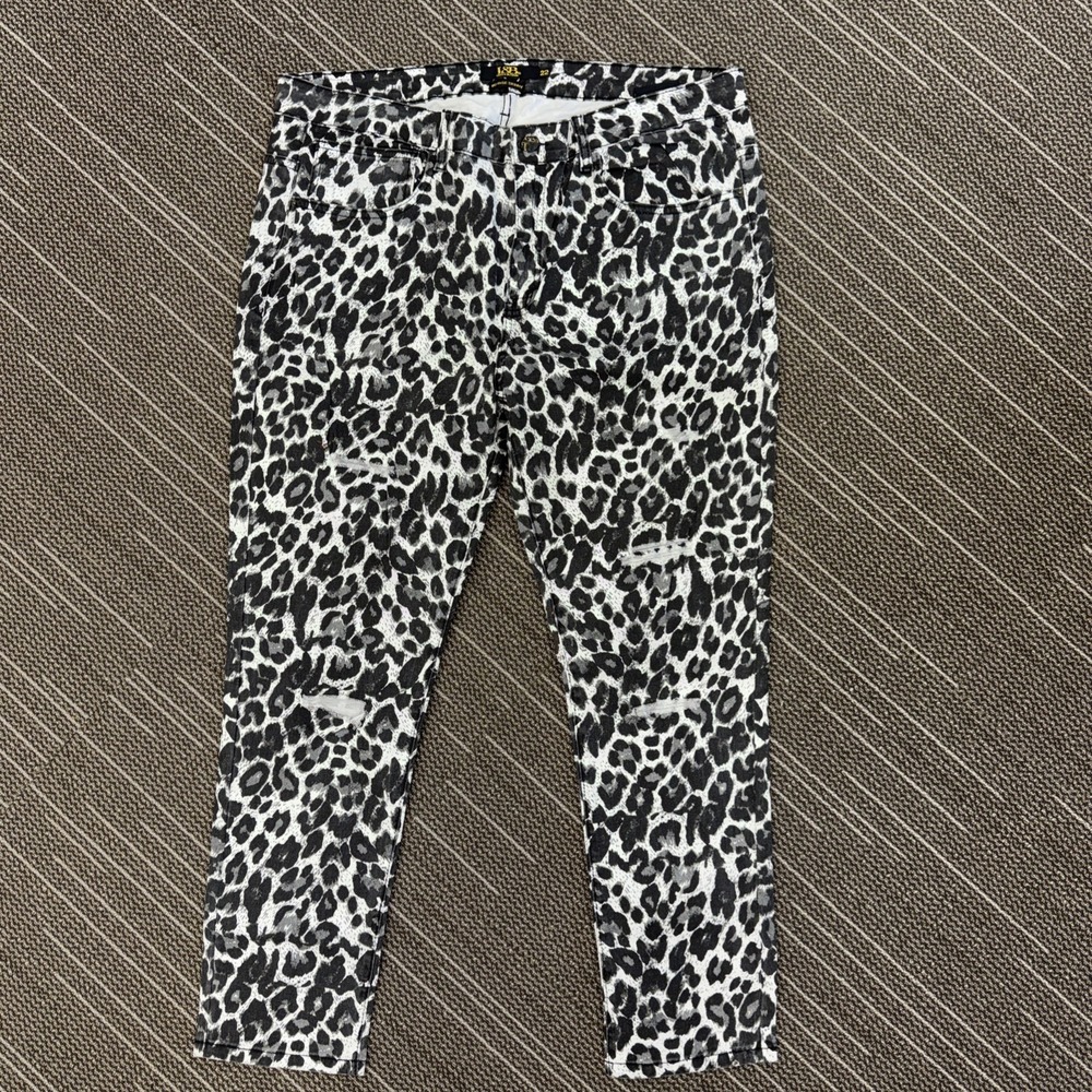 Lucky & Blessed Leopard Print Skinny Jeans Distressed Mid Rise Women's Size 22